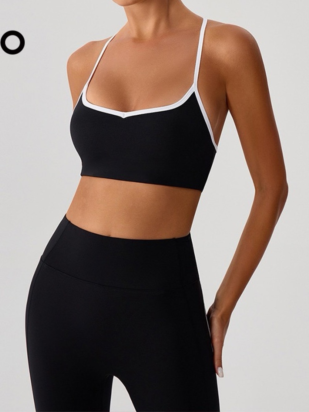 ALO Yoga Black Sports Bralette with White Contrast Trim